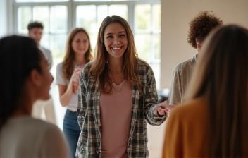 Group of people engaged in a confidence building exercise